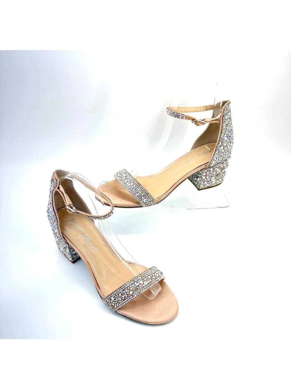 Betsey Johnson Mari Rhinestone Sandals Nude Low Block Heel Womens Size 7